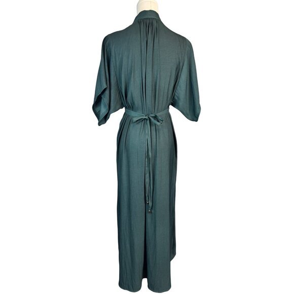 ZARA XS Green Midi Wrap Dress Tie Waist Puff Sleeves Polyester Fabric - Picture 12 of 15